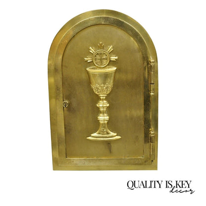 Antique Gothic Bronze Wall Hanging Altar Door Tabernacle with Chalice (A)
