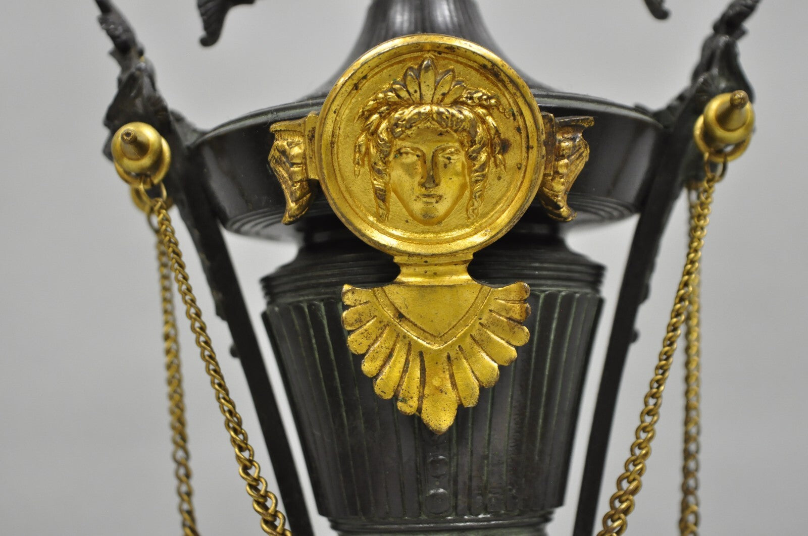 Antique French Empire Neoclassical Bronze & Marble Small Figural Table Lamp
