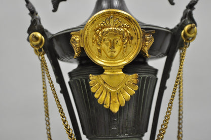 Antique French Empire Neoclassical Bronze & Marble Small Figural Table Lamp
