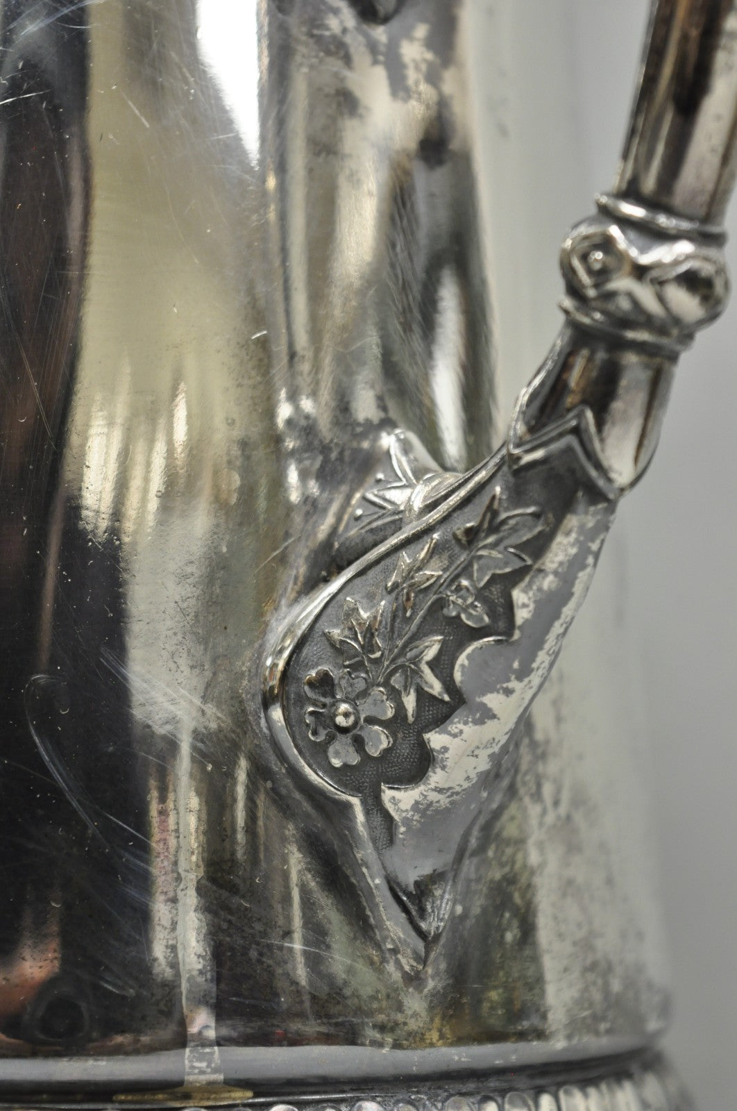 Antique Meriden Victorian Lrg Silver Plated Floral Etched Pitcher, Engraved 1892