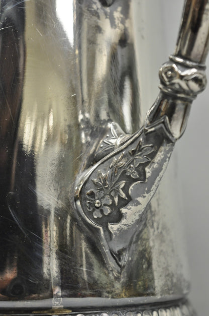 Antique Meriden Victorian Lrg Silver Plated Floral Etched Pitcher, Engraved 1892