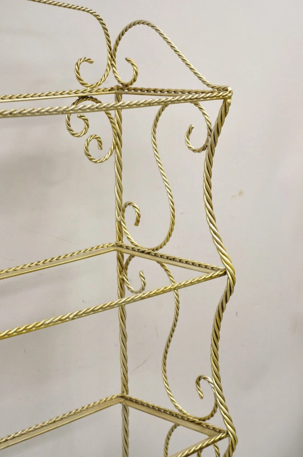 Italian Hollywood Regency Iron Rope Tassel Silver Gold 5 Tier Etagere Bookcase