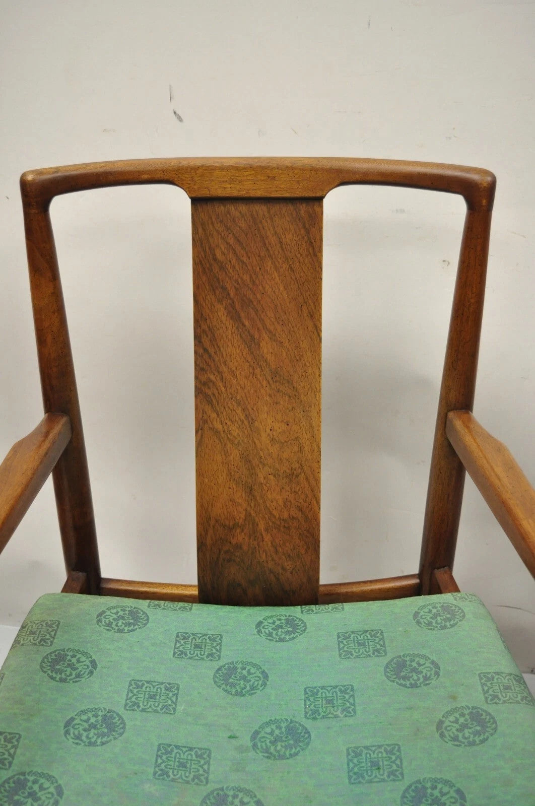 Vintage Mid Century Modern John Stuart Walnut Curve Back Dining Arm Chairs, Pair