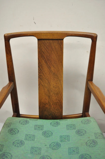 Vintage Mid Century Modern John Stuart Walnut Curve Back Dining Arm Chairs, Pair