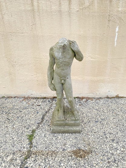 Antique Cast Stone Concrete Small 24" Nude Garden Statue Sculpture of David