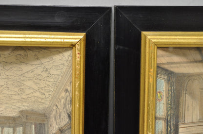Antique Colored Lithograph 3D Frame Hall of Levens & Trophy Room Joseph Nash (2)