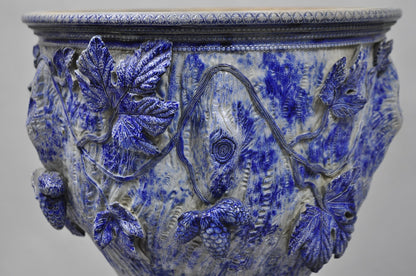 Antique German Westerwald Salt Glaze Stoneware Cobalt Blue Jardiniere & Pedestal