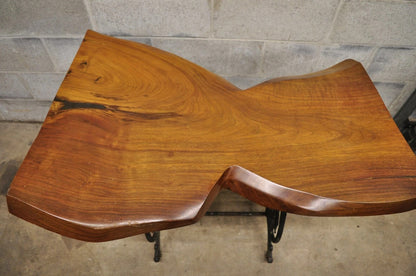 William Herrick Cast Iron Sewing Machine Base Live Edge Walnut Top Console Table