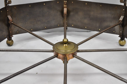 Antique Gothic Spanish Renaissance Steel Brass Octagonal Glass Top Coffee Table