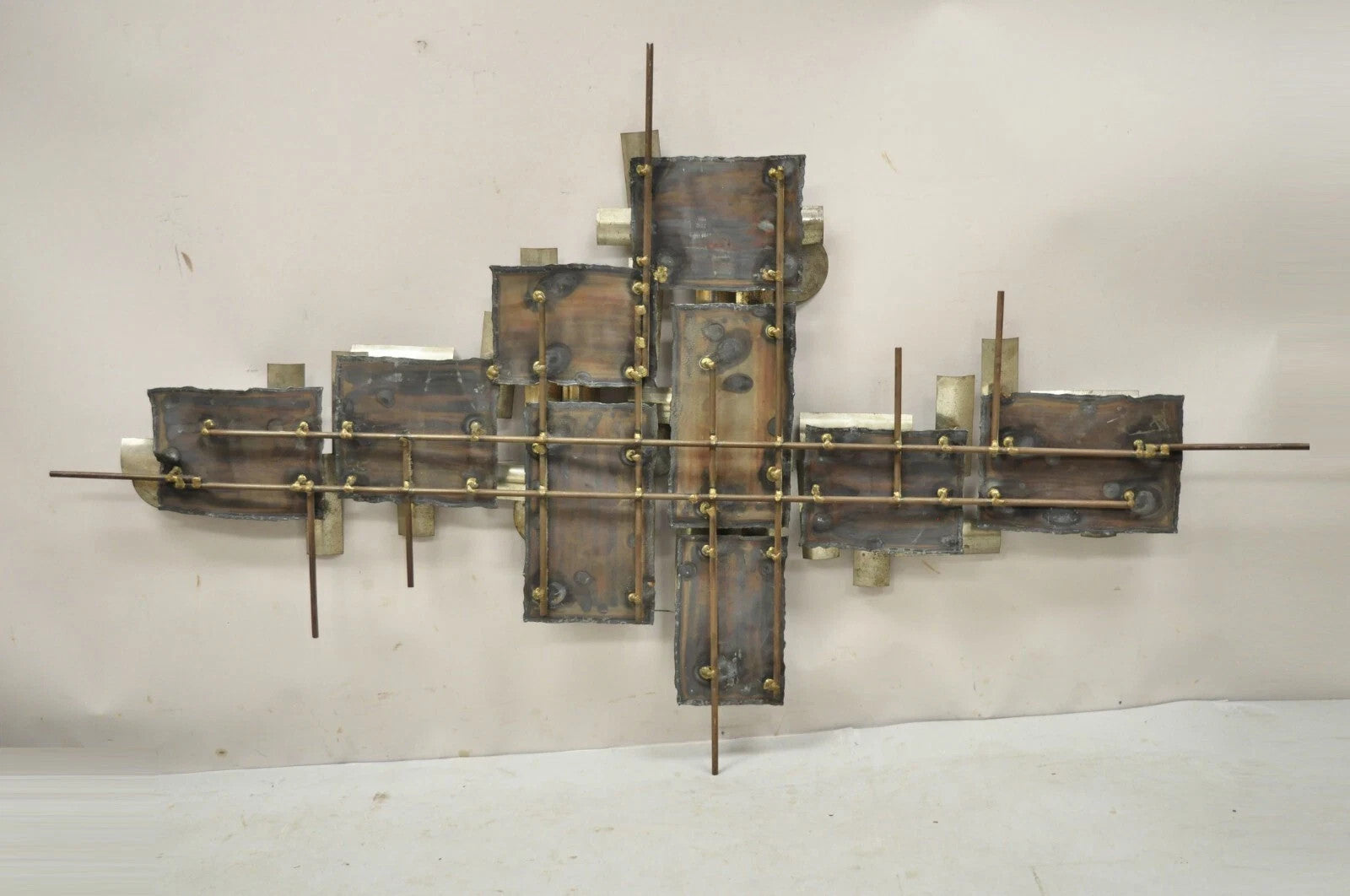 Mid Century Modern Brutalist Steel Metal 48" Wall Sculpture after Curtis Jere