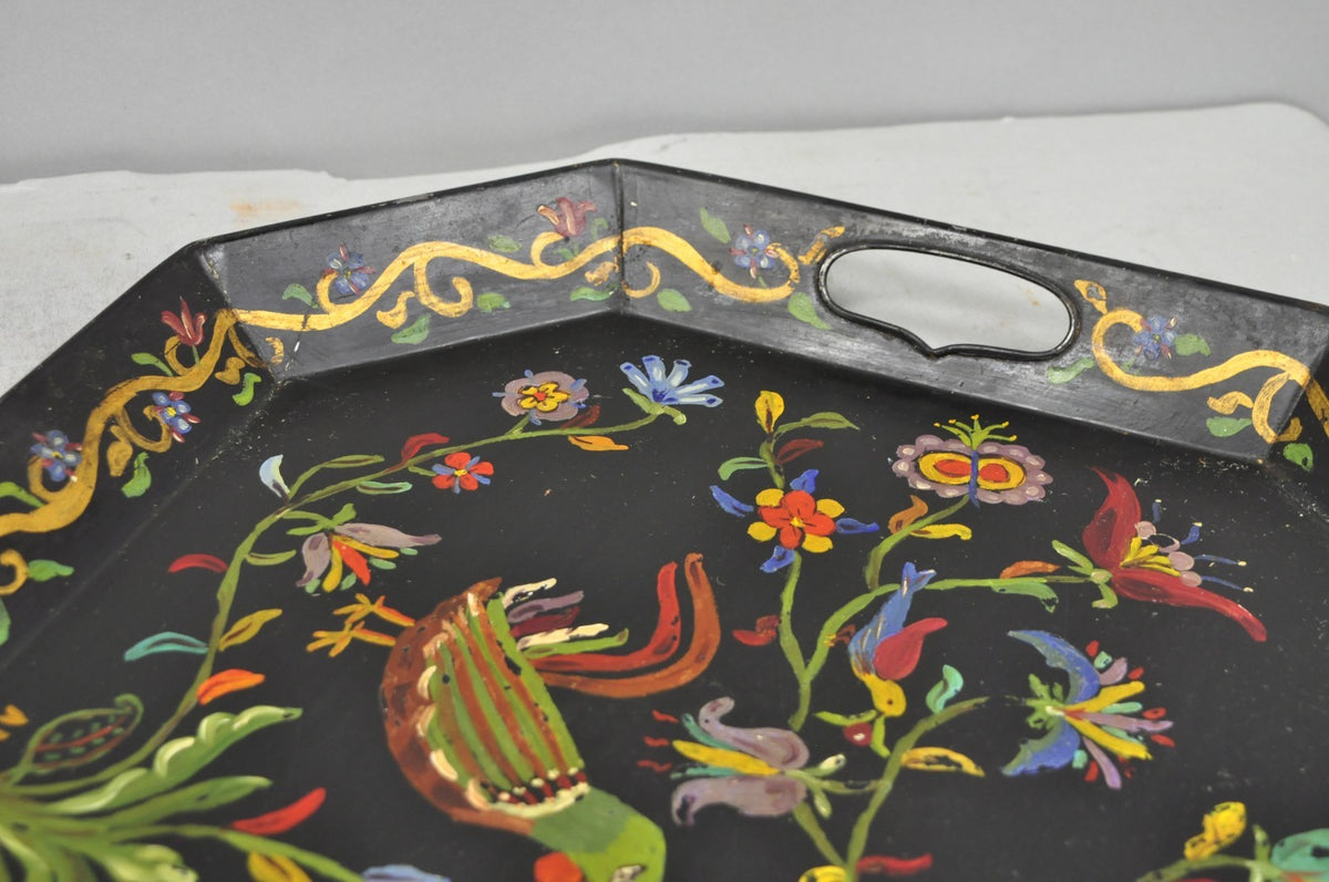 Vintage Lida Bell Clark French Country PA Dutch Hand Painted Toleware Metal Tray