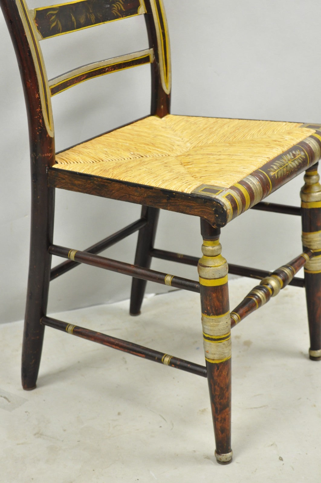 Antique Colonial Red Hand Painted Harvest Hitchcock Rush Seat Side Chair