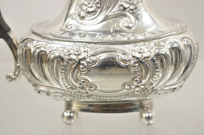 Antique English Victorian Silver Plated Floral Repousse Coffee Pot Teapot