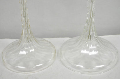 Antique Art Deco Diamond Cut Glass Column Small Petite Boudoir Table Lamps Pair