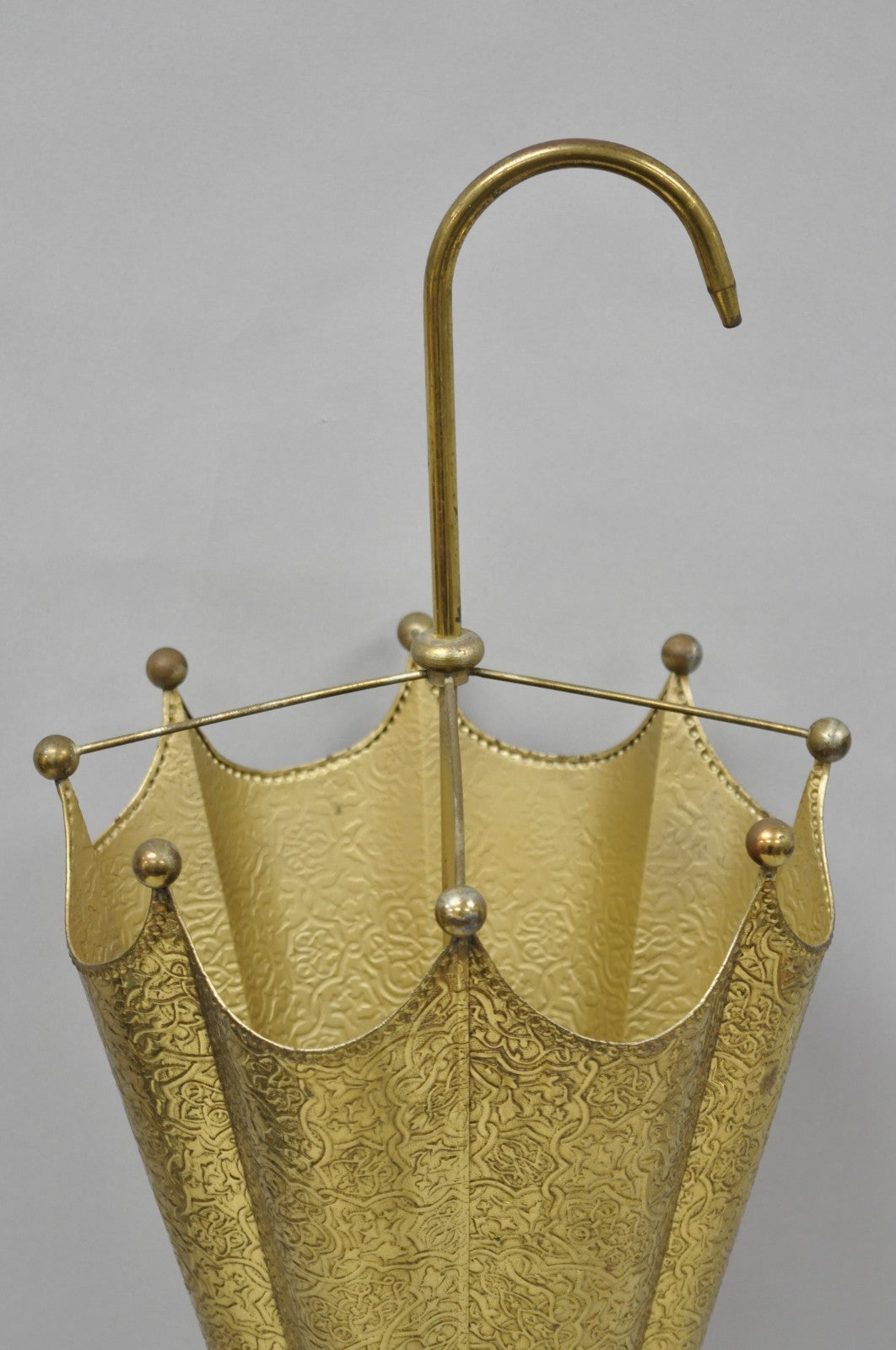 Vintage Art Deco Embossed Brass Figural Umbrella Form Umbrella Stand Holder