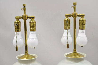 Chinoiserie Porcelain Celadon Green Glazed Ceramic Temple Jar Table Lamps - Pair