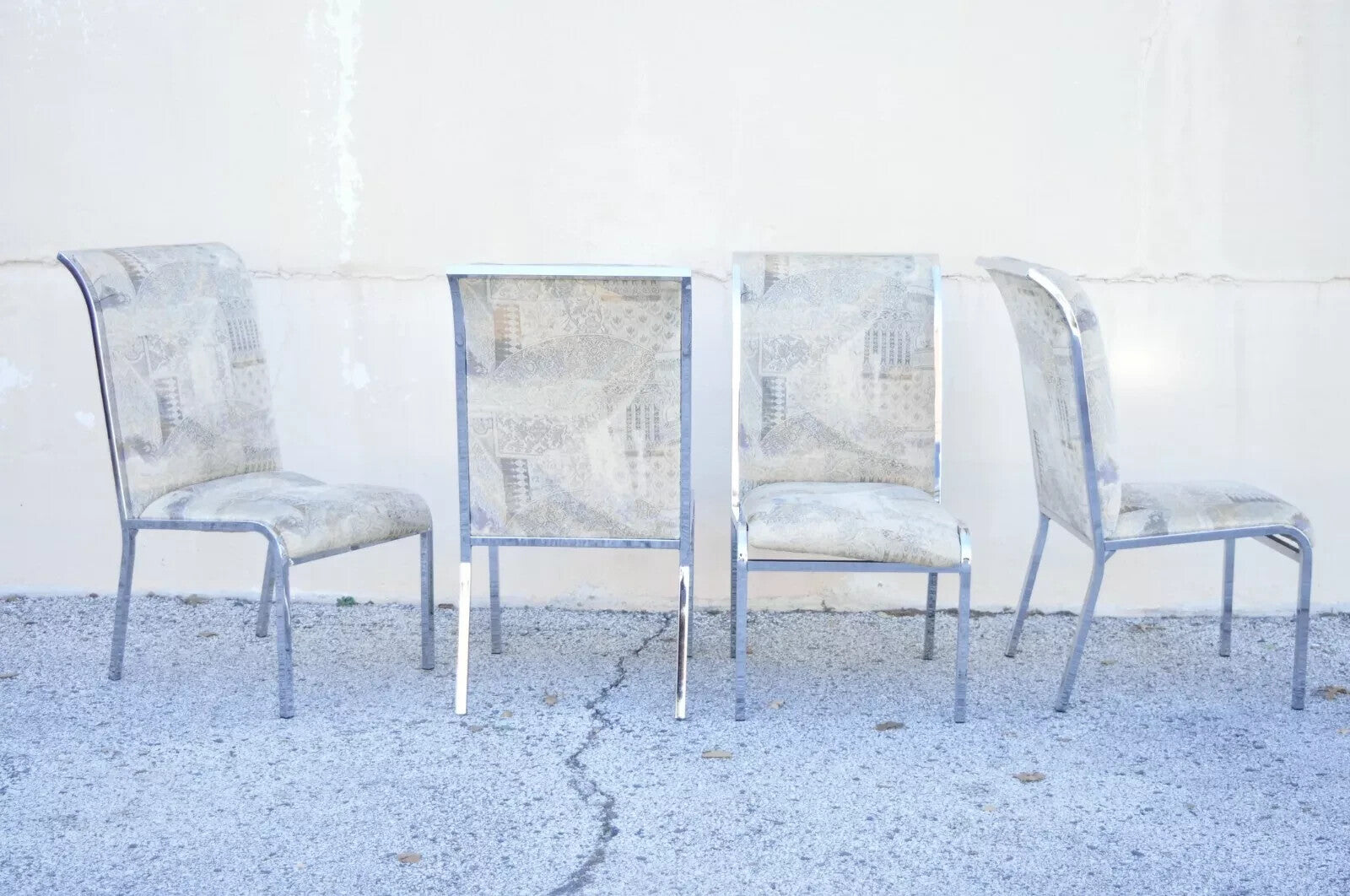 Vintage Mid Century Polished Chrome Frame Rolled Back Dining Chairs - Set of 4