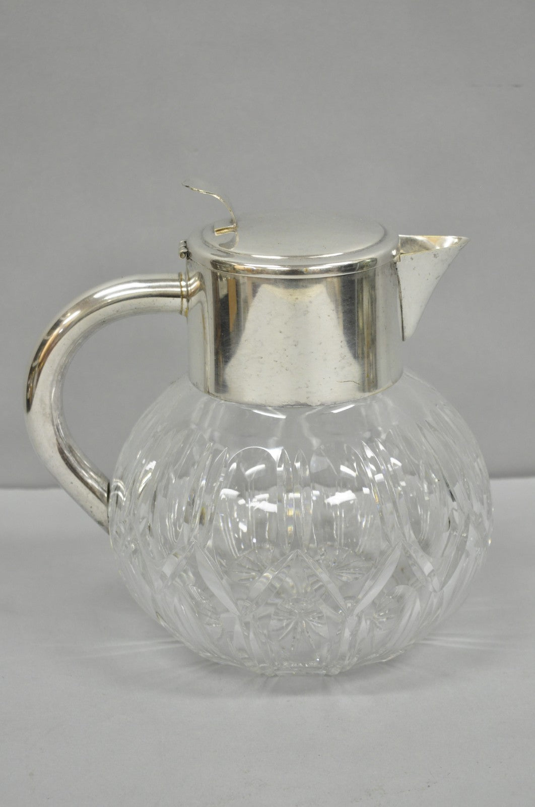 Victorian German Silver Plated Bulbous Cut Crystal Glass Lemonade Water Pitcher