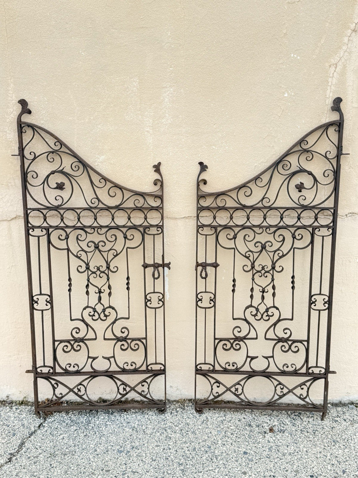 Antique Spanish Renaissance Scrolling Wrought Iron 57 x 47 Garden Entry Gate Set