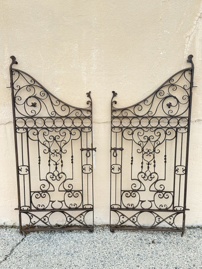 Antique Spanish Renaissance Scrolling Wrought Iron 57 x 47 Garden Entry Gate Set