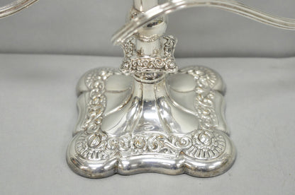 Antique E.G. Webster Victorian Silver Plated Scrolling 3 Arm Candelabra - a Pair