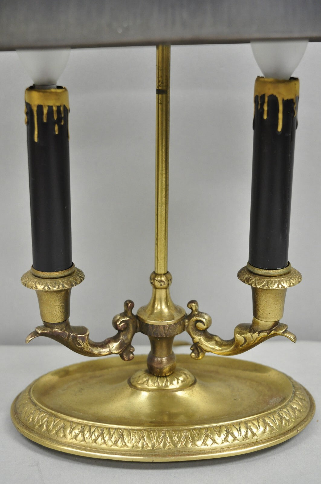 Vintage French Empire Tole Metal Oval Shade Small Brass Bouillotte Desk Lamp