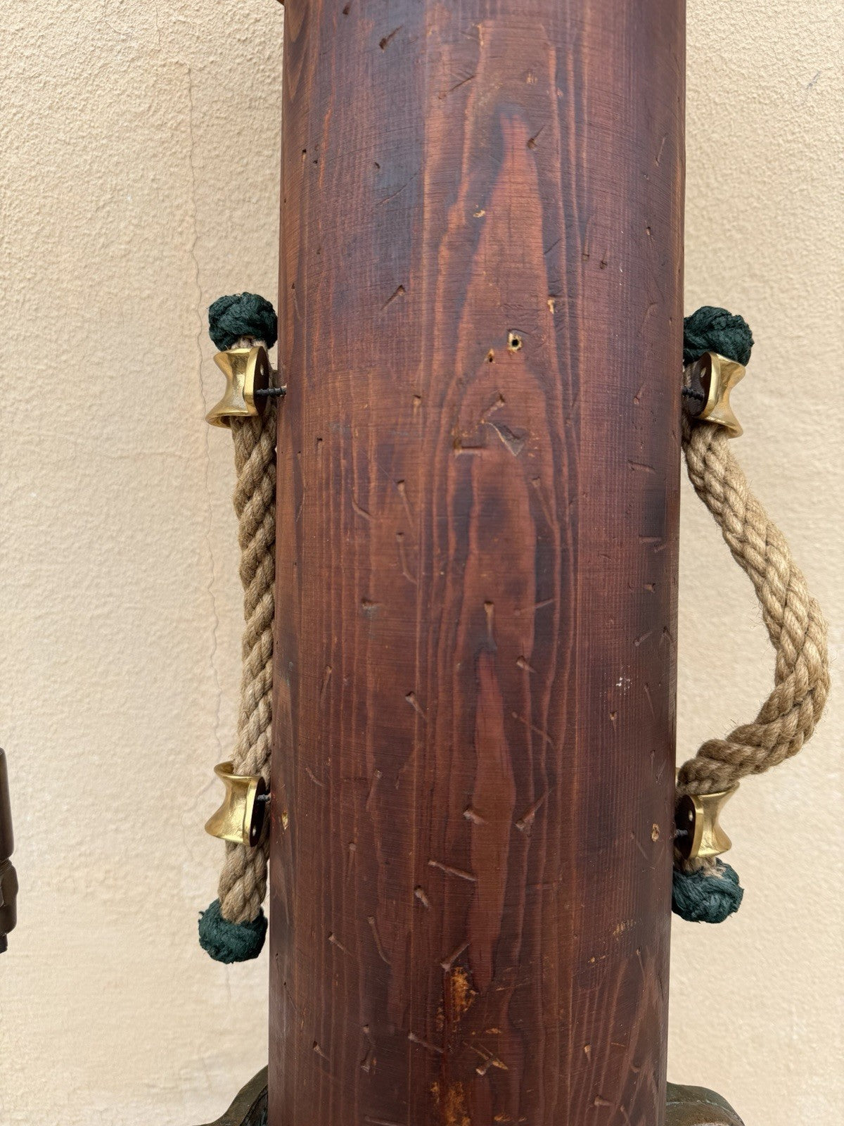 Vintage Custom Nautical Wood 95" Ship Mast Mancave Bar Island w Pulley & Ropes