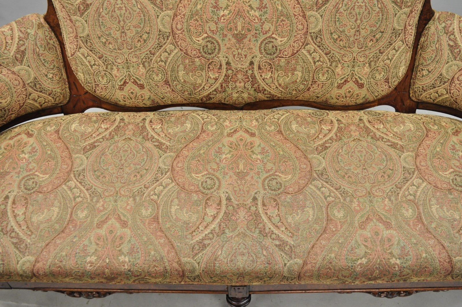 Antique Eastlake Victorian Carved Burl Walnut Parlor Set Sofa & 2 Chairs - 3 Pcs
