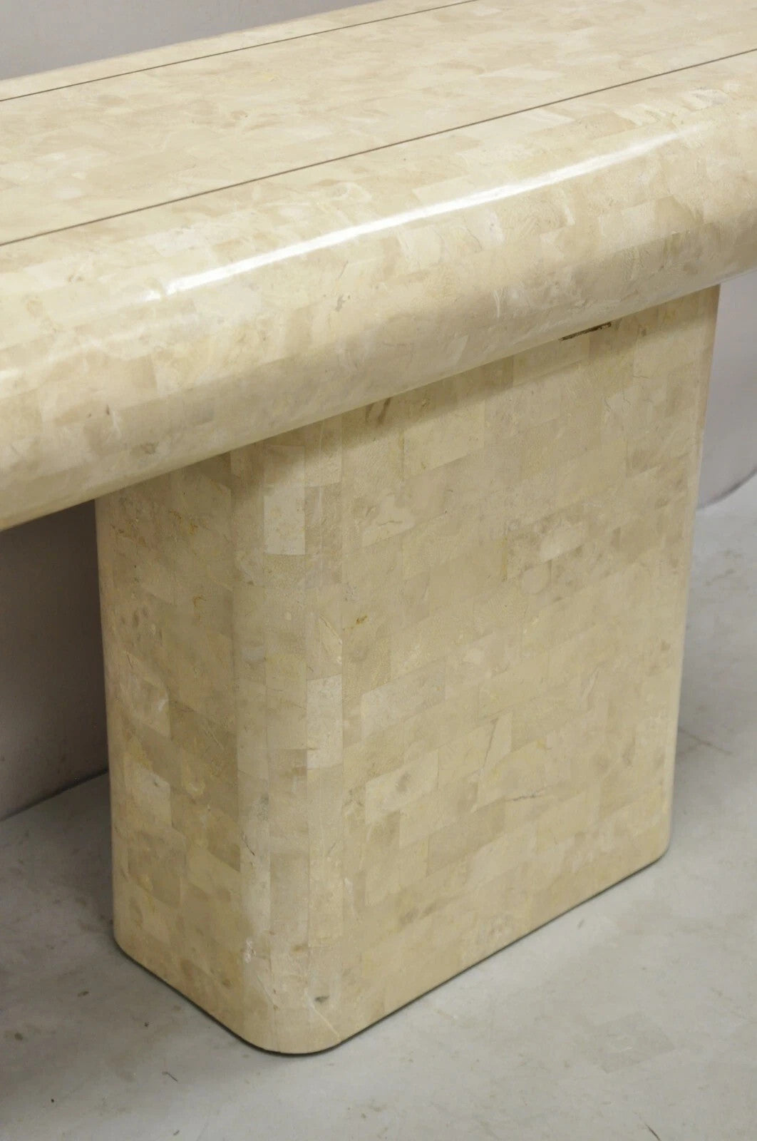 Vintage Maitland Smith Tessellated Stone Inlay Modern Pedestal Console Table