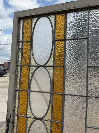Antique Victorian Amber Stained Leaded Glass Double Window Converted to Door