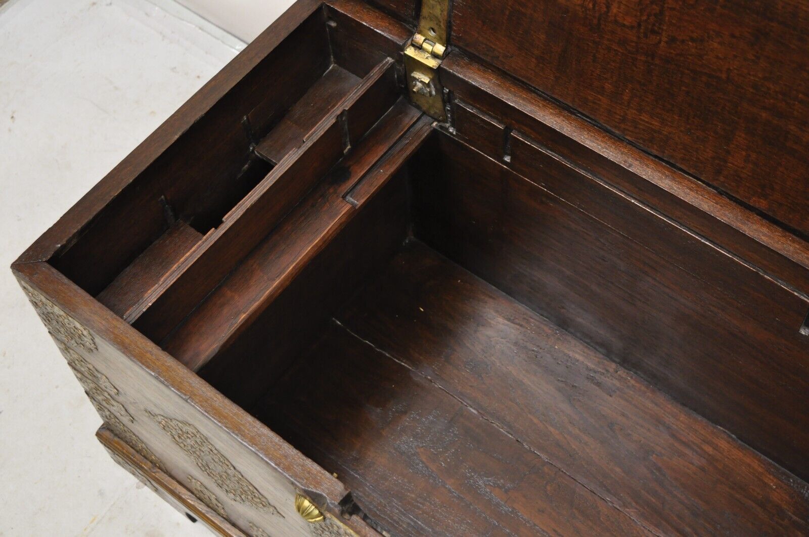 Antique Oak Wood & Brass Mounted Syrian Coffer Blanket Chest Trunk