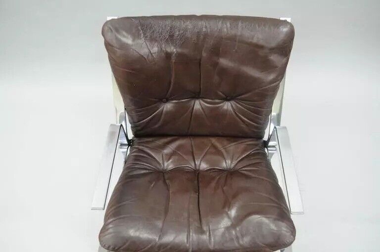 Elsa & Nordahl Solheim for Rykkin Pirate Brown Leather & Chrome Lounge Chair