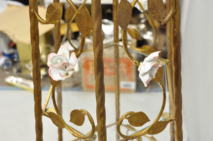 Vintage Italian Hollywood Regency Gold Tole Metal 4 Tier Lighted Etagere Curio