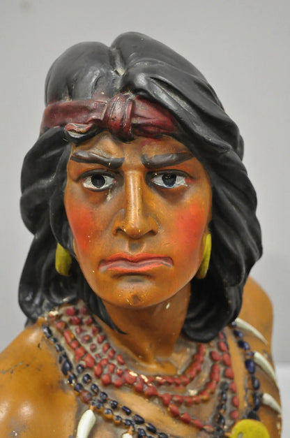 Vintage Hiawatha Native American Chalkware Cigar Store 20" Sculpture Bust Figure