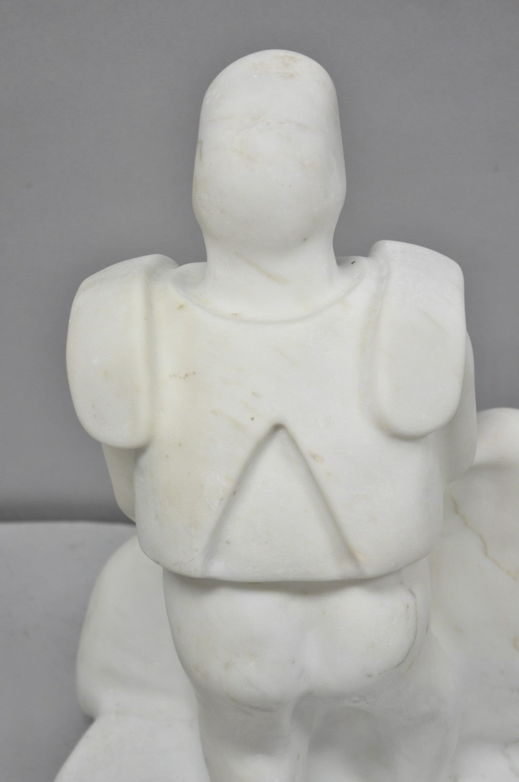 Vintage Seymour Shuren Modern White Carved Marble Male Soldier Figure Sculpture