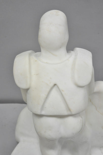 Vintage Seymour Shuren Modern White Carved Marble Male Soldier Figure Sculpture