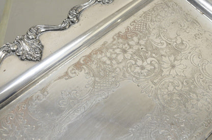 Vintage English Victorian Narrow Silver Plate Twin Handle Serving Platter Tray