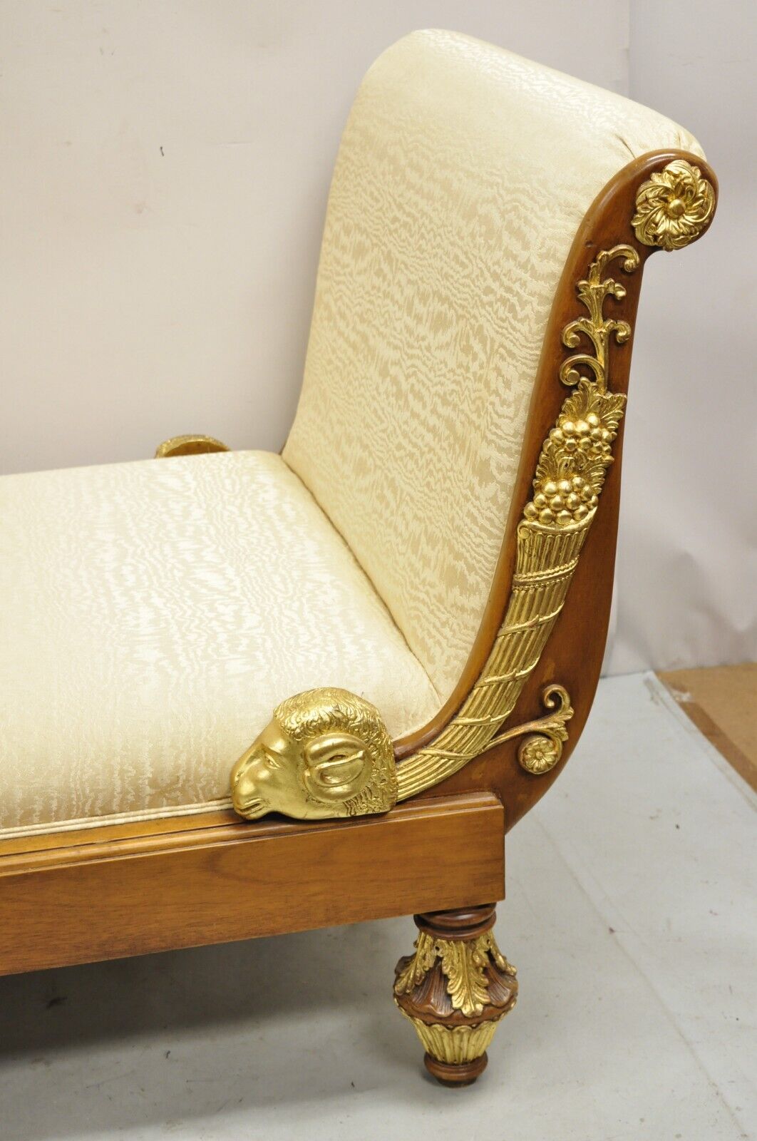 Vintage French Neoclassical Style Swan & Rams Recamier Daybed Chaise Lounge Sofa