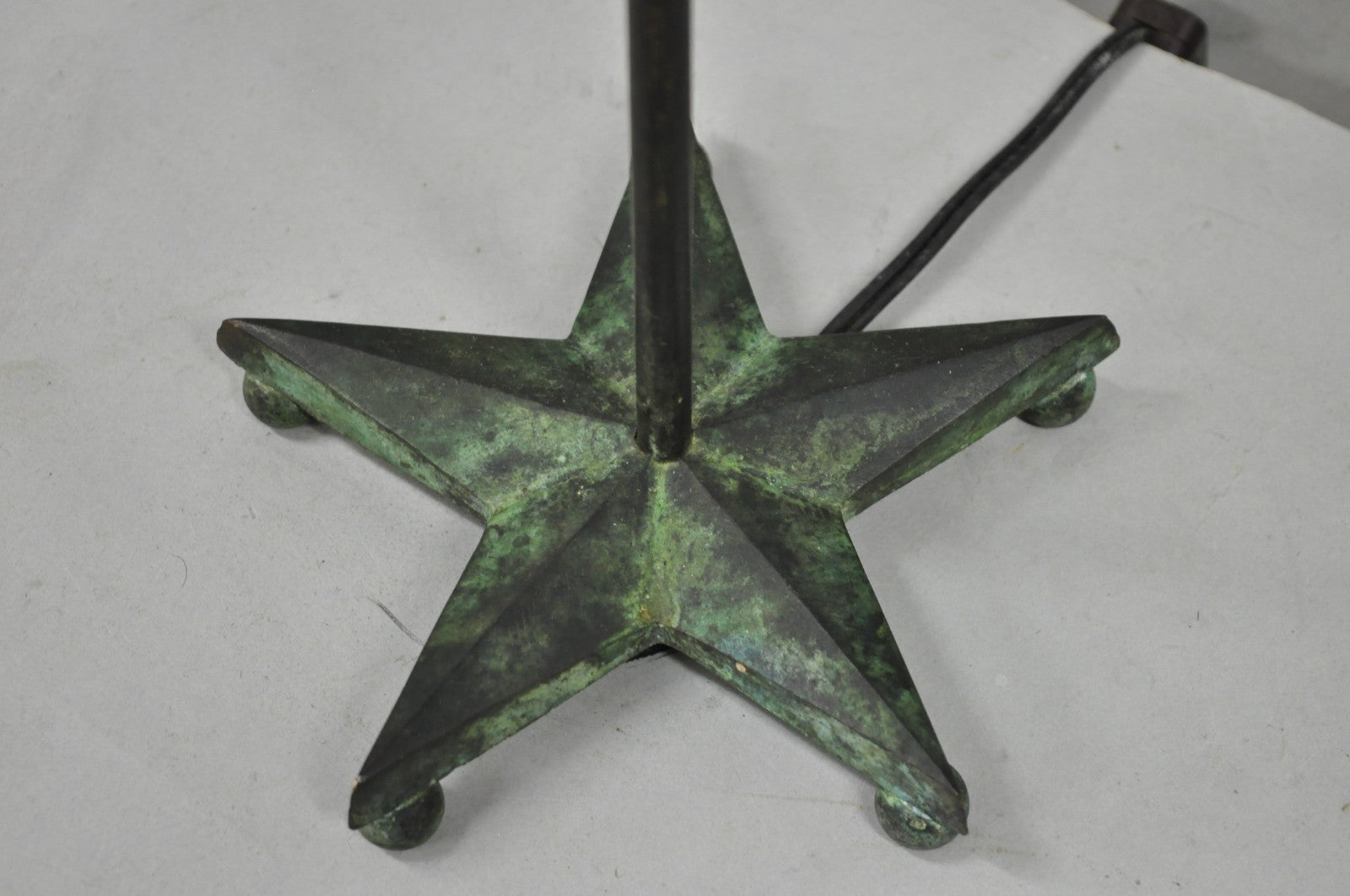 Brutalist Mid Century Modern Verdigris Green Bronze Star Cutout Small Table Lamp