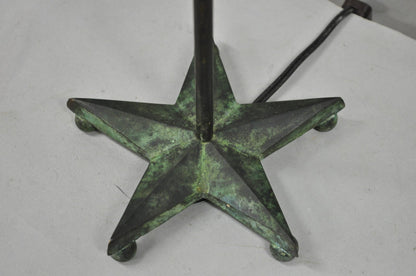 Brutalist Mid Century Modern Verdigris Green Bronze Star Cutout Small Table Lamp