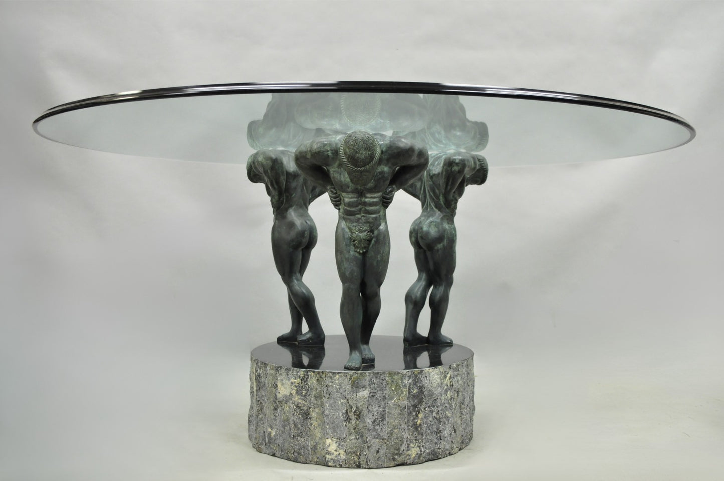 Maitland Smith Neoclassical Bronze Figural Greco Roman Pedestal Dining Table