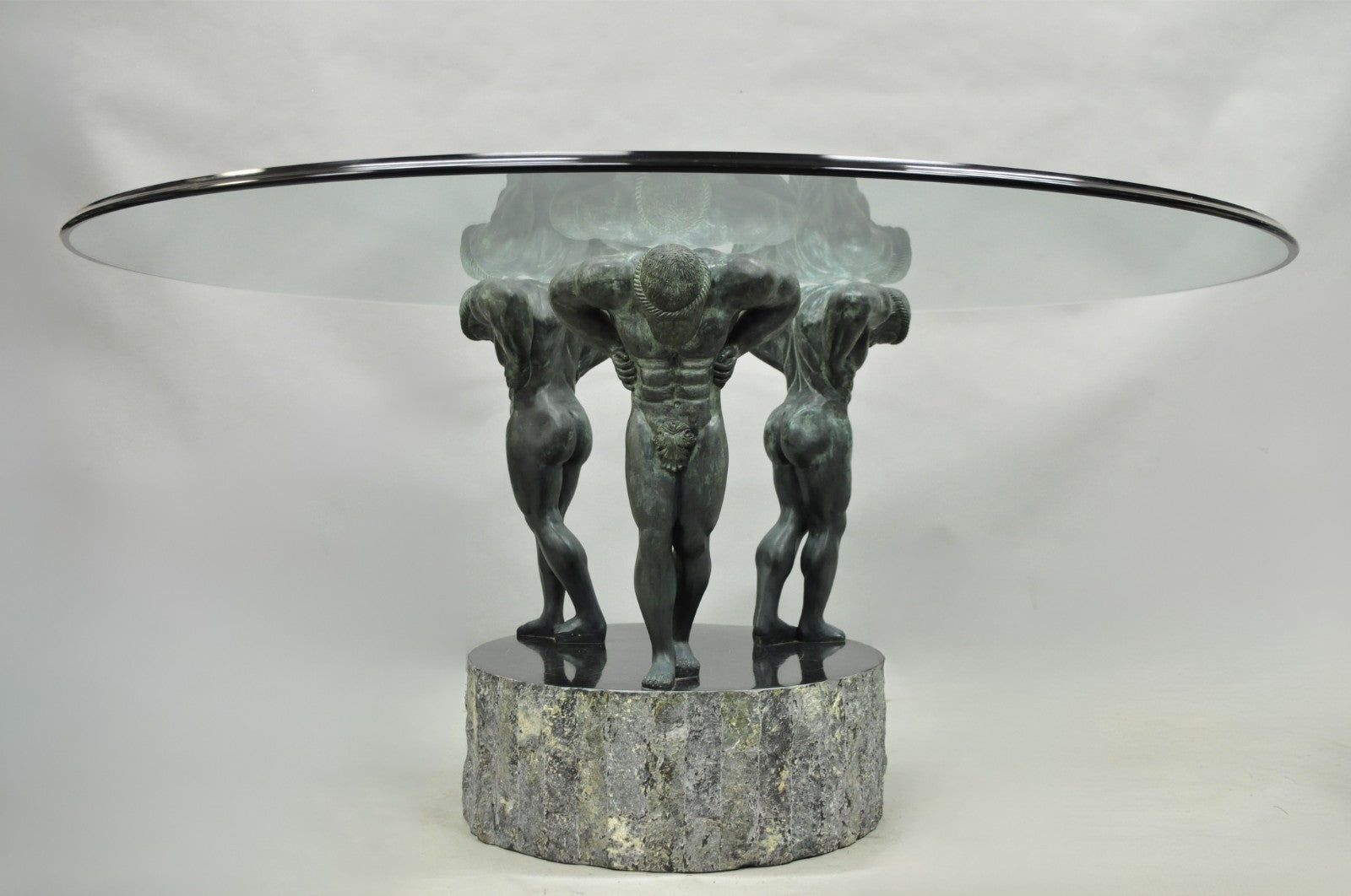 Maitland Smith Neoclassical Bronze Figural Greco Roman Pedestal Dining Table