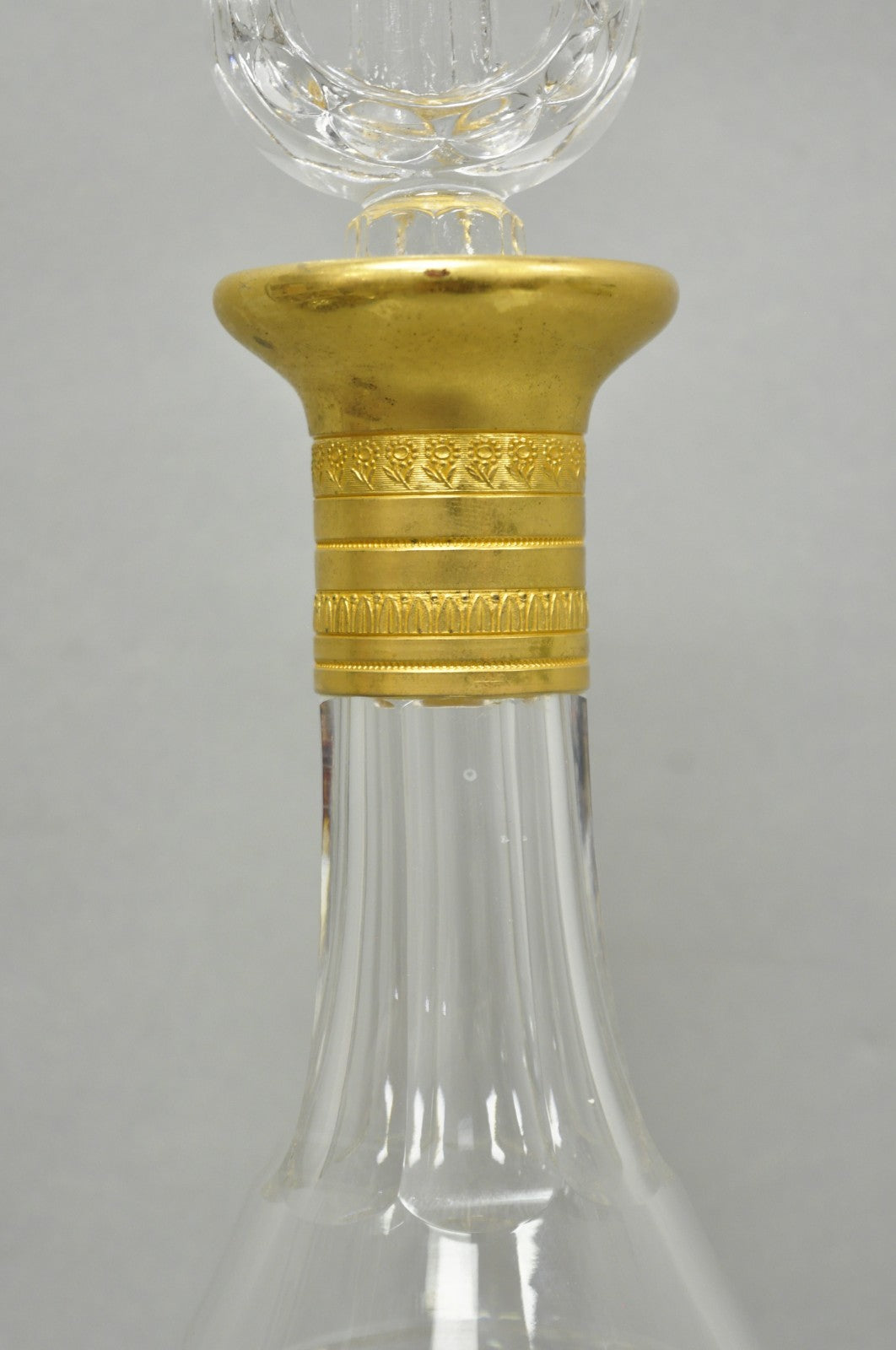 Vintage French Baccarat Style Bronze Swan & Cut Crystal Glass Liquor Decanter