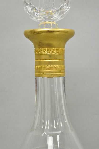 Vintage French Baccarat Style Bronze Swan & Cut Crystal Glass Liquor Decanter