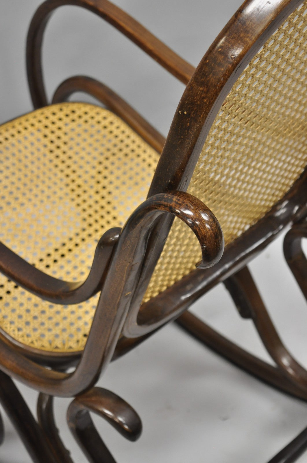 Vintage Mid Century Modern Thonet Style Bentwood & Cane Rocker Rocking Chair (A)