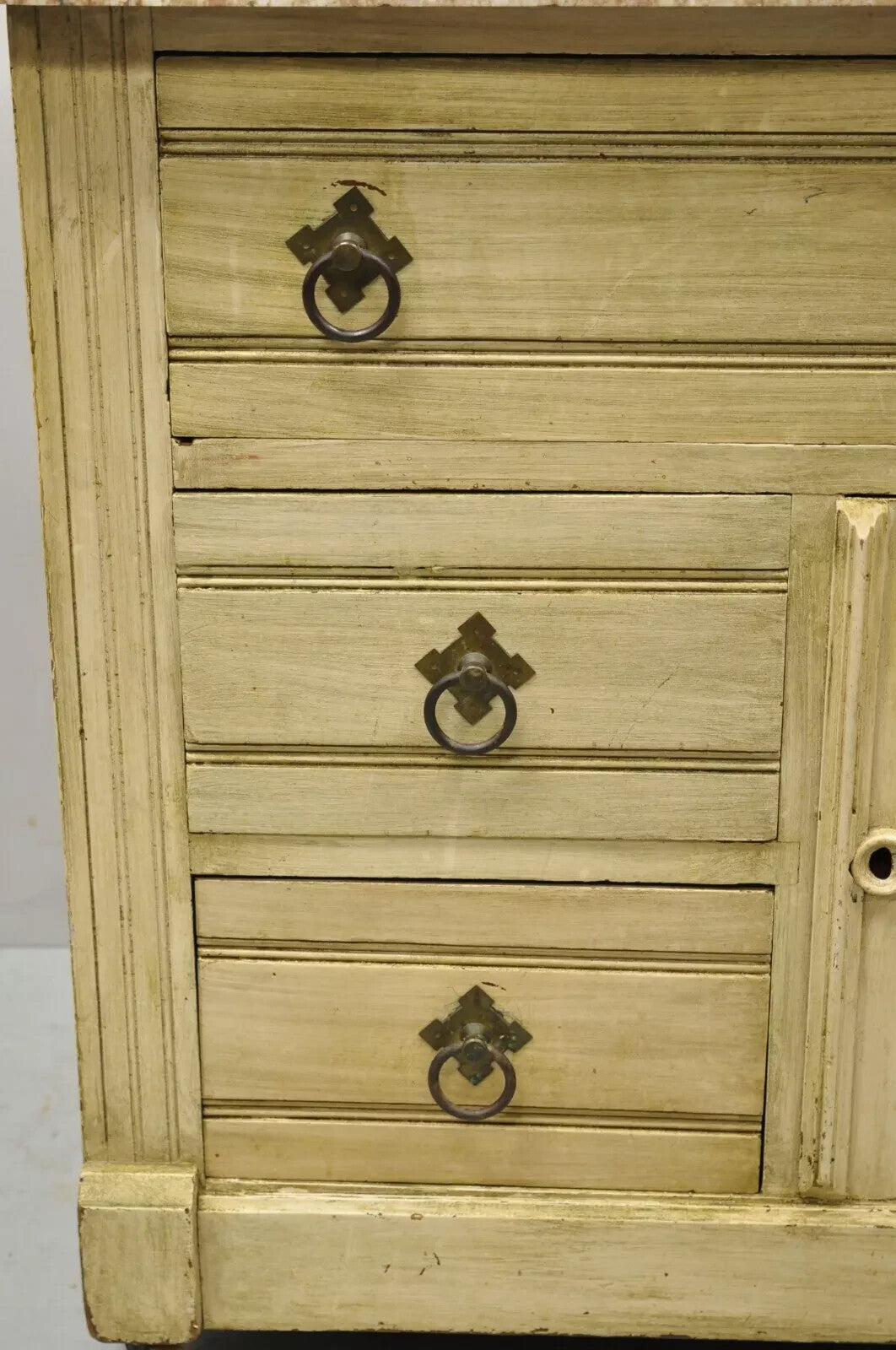 Antique Eastlake Victorian Pink Marble Backsplash Washstand Nightstand Cabinet