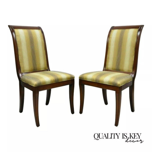 E.J. Victor Regency Style Saber Leg Mahogany Dining Room Side Chairs - a Pair