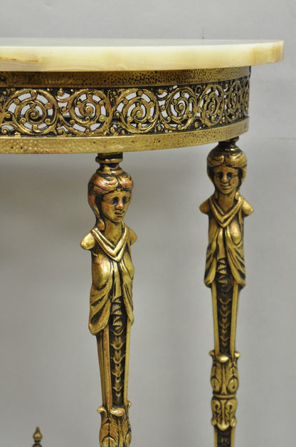 Antique Gothic Revival Oscar Bach Style Figural Bronze & Onyx Console Side Table