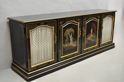 Habersham Chinoiserie Black Lacquer Credenza Buffet Media Entertainment Cabinet