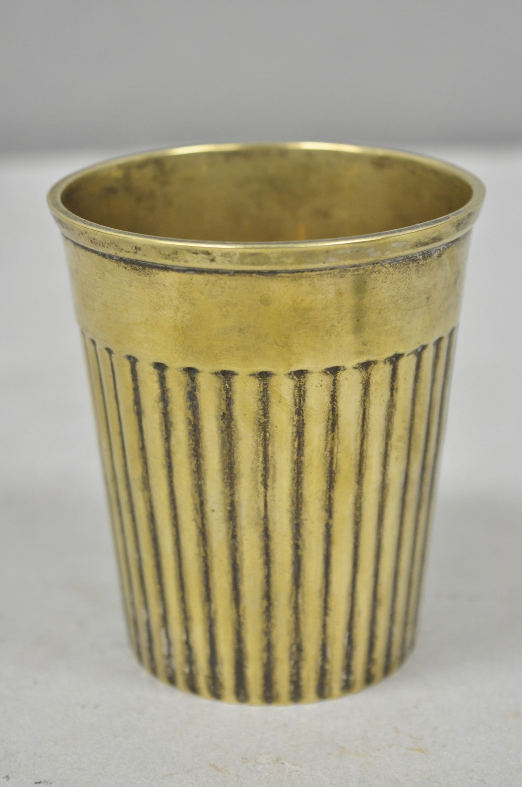 Vintage Anglo Indian Brass Bronze Ribbed Lassi Tumbler Cup with Patina